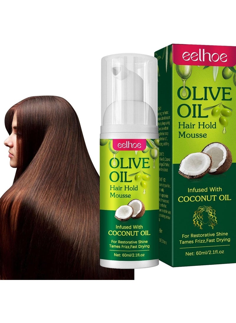 EELHOE 60ml Olive Oil Hair Hold Mousse, Long-Lasting Anti-Frizz Hair Mousse With Olive Oil For Curly Hair Styling  - Image 3