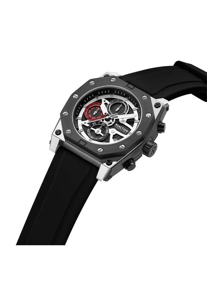 كينيث كول ريأكشن Black Dial Black Silicone Strap Chronograph Watch for Men, 52.4mm