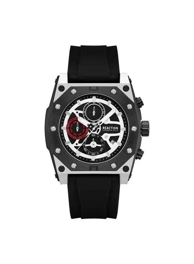 كينيث كول ريأكشن Black Dial Black Silicone Strap Chronograph Watch for Men, 52.4mm