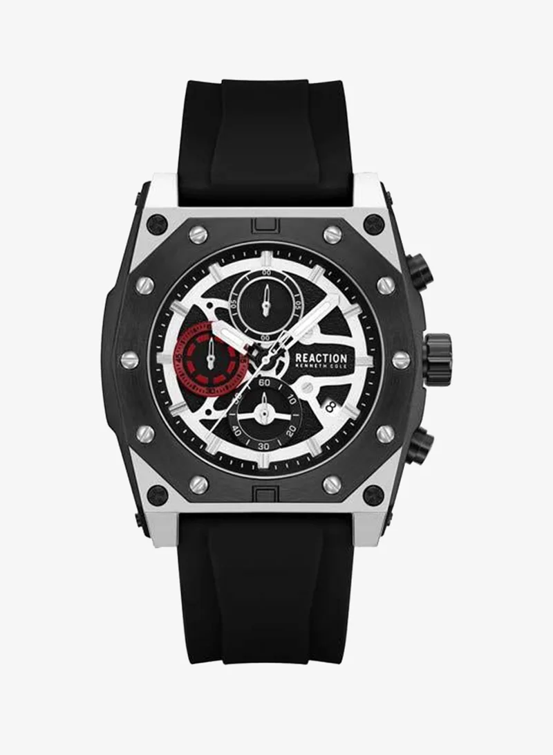 كينيث كول ريأكشن Black Dial Black Silicone Strap Chronograph Watch for Men, 52.4mm