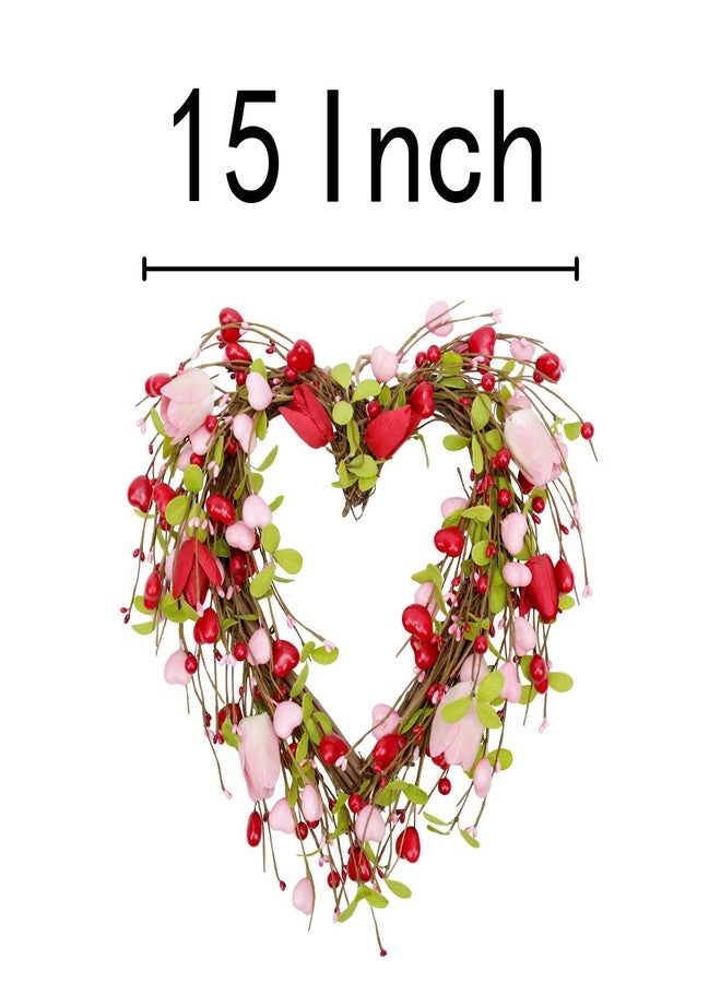 Skrantun 15 Inch Valentine's Day Wreath for Front Door Heart Wreaths Valentine's Day Decorations Pink Tulip Spring Wreath for Valentine's Day Gift Anniversary Wedding Home Decor - Image 2