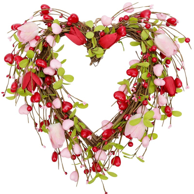 Skrantun 15 Inch Valentine's Day Wreath for Front Door Heart Wreaths Valentine's Day Decorations Pink Tulip Spring Wreath for Valentine's Day Gift Anniversary Wedding Home Decor - Image 1