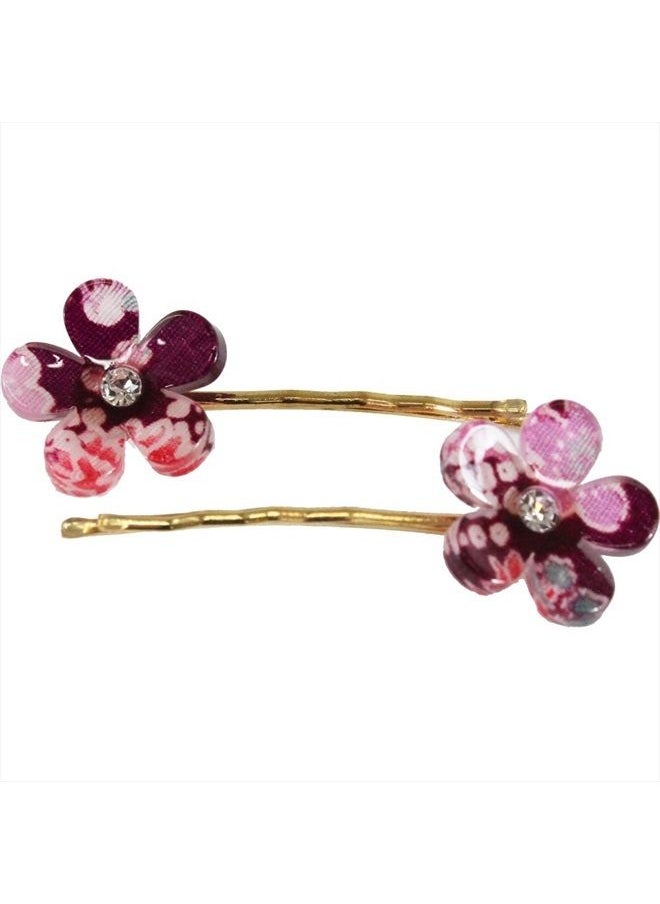 Cocoluck - Japanese Chirimen Made Sakura Cherry Blossoms Design Hair Pin (Set of 2) Purple - Image 1