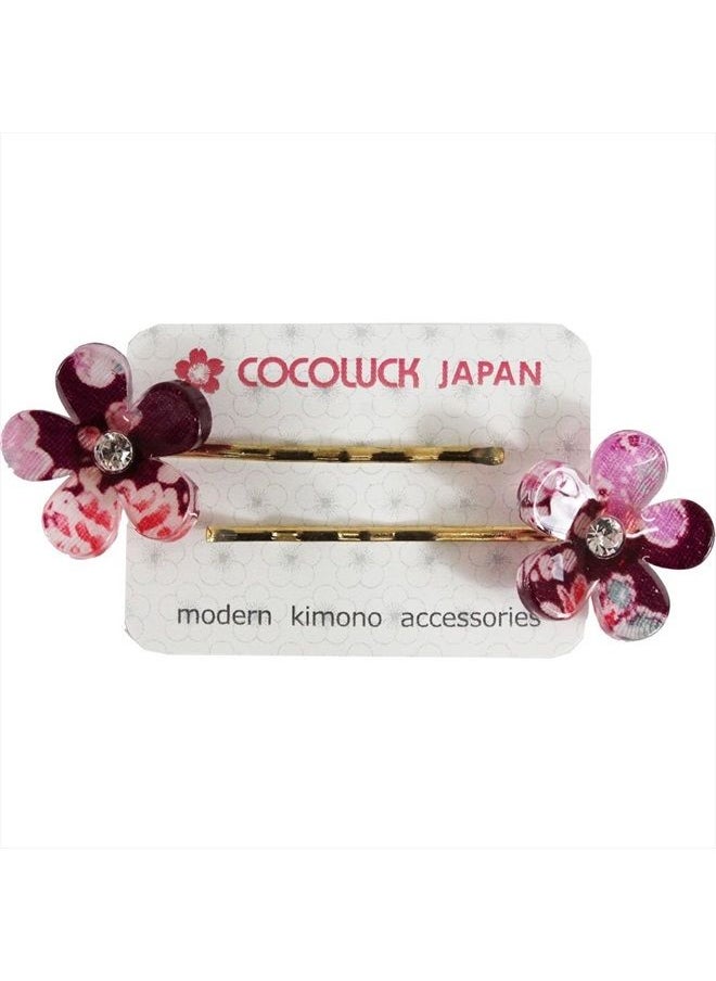Cocoluck - Japanese Chirimen Made Sakura Cherry Blossoms Design Hair Pin (Set of 2) Purple - Image 1