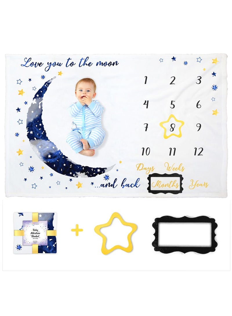 ESSEN Baby Monthly Milestone Blanket Girl Newborn Baby Shower Gift (150x100) - Blue  - Image 1