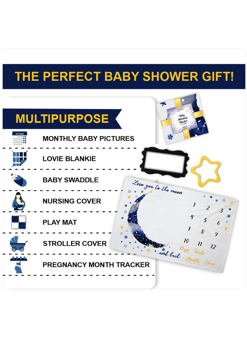 ESSEN Baby Monthly Milestone Blanket Girl Newborn Baby Shower Gift (150x100) - Blue  - Image 4