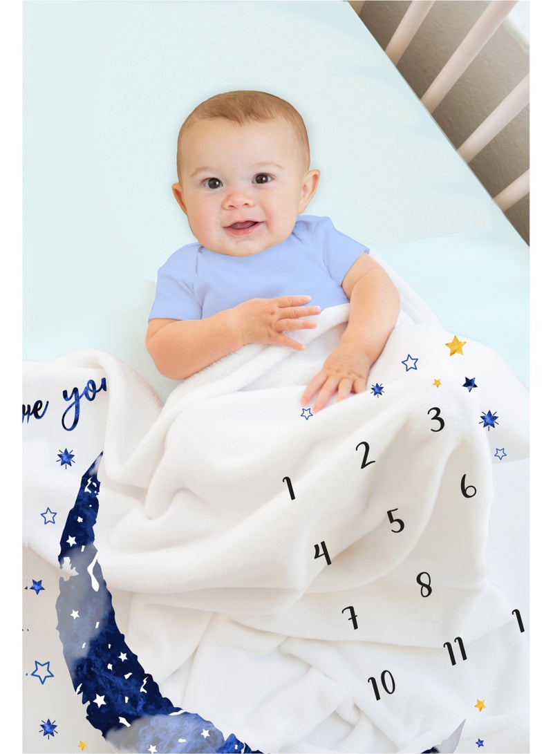 ESSEN Baby Monthly Milestone Blanket Girl Newborn Baby Shower Gift (150x100) - Blue  - Image 2