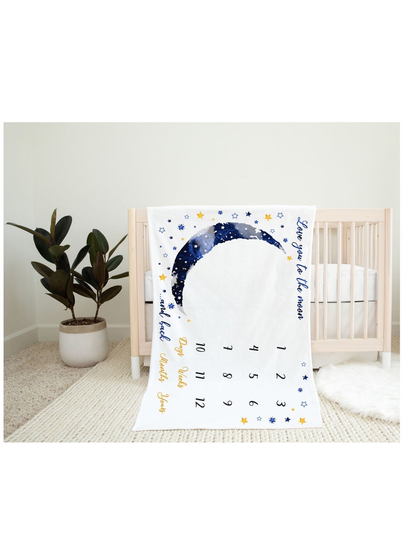 ESSEN Baby Monthly Milestone Blanket Girl Newborn Baby Shower Gift (150x100) - Blue  - Image 3