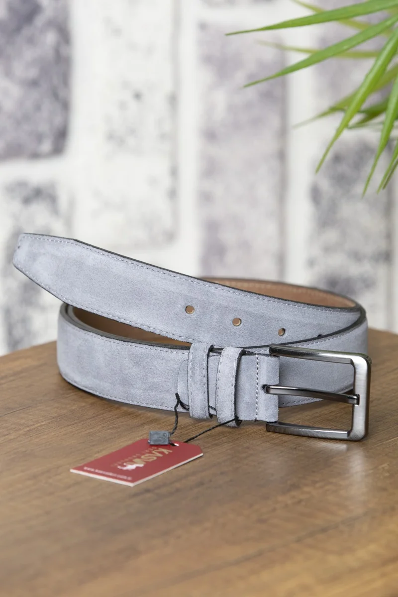 Kasva Deri Kasva Leather 3.5 cm Gray Suede Leather Belt