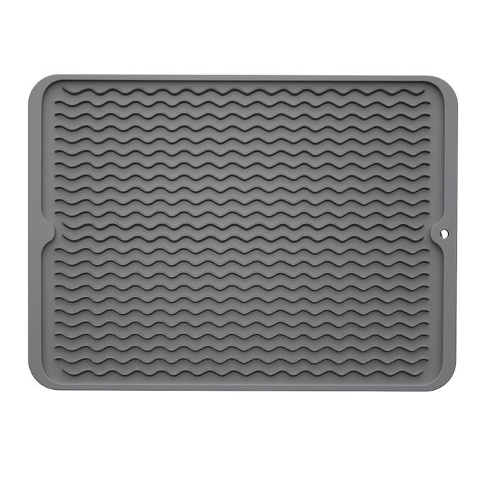 SILICONE DISH DRYING MAT FOR KITCHEN COUNTER ECOFRIENDLY QUICK DRY DISH MAT EASY CLEAN MULTI USAGE DRYING MATT HEAT RESISTANT TRIVET 12 X 16 LARGE DARK GRAY