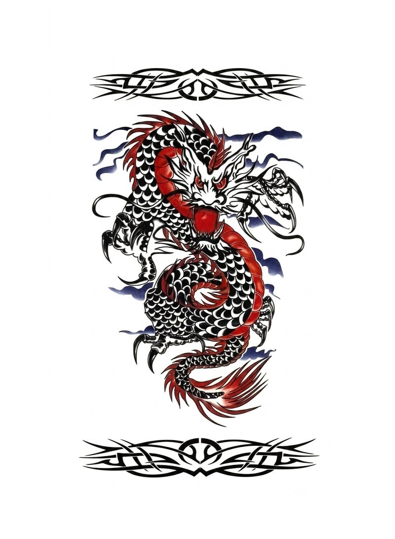 Temporary Tattoo Red and Black Dragon Design with Tribal Borders