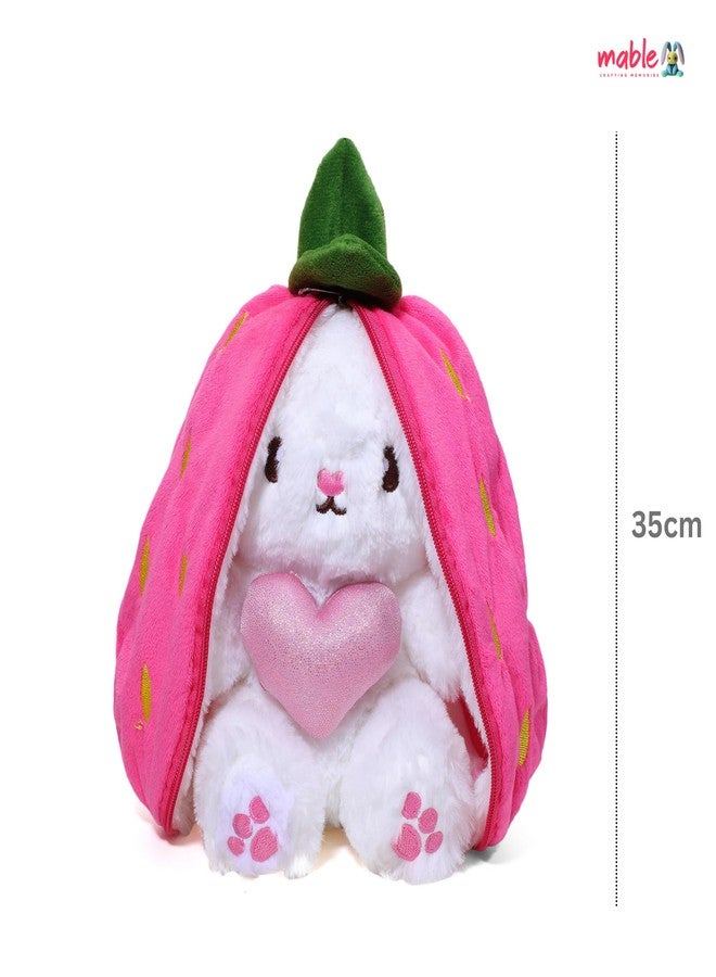 MABLE Reversible Bunny Rabbit Soft Toy - Cute Strawberry/Carrot Shaped Plush Toy for Girls, Boys, Kids - Ultra Soft & Skin Friendly - 35cm Stuffed Animal for Birthday Gift (Pink) - Image 3