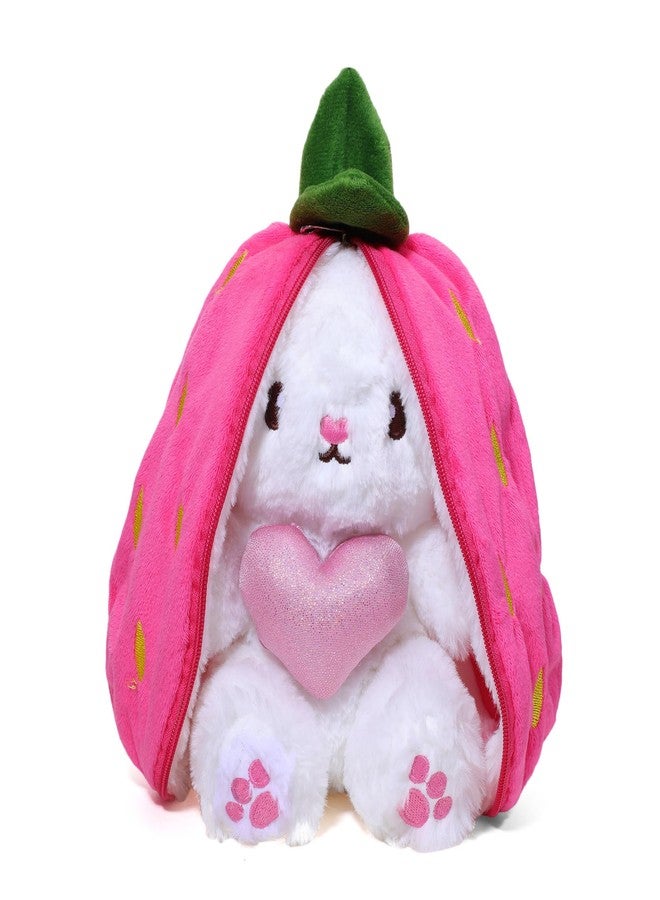 MABLE Reversible Bunny Rabbit Soft Toy - Cute Strawberry/Carrot Shaped Plush Toy for Girls, Boys, Kids - Ultra Soft & Skin Friendly - 35cm Stuffed Animal for Birthday Gift (Pink) - Image 1