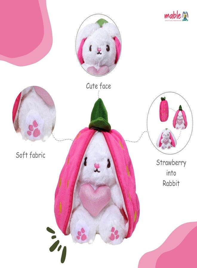 MABLE Reversible Bunny Rabbit Soft Toy - Cute Strawberry/Carrot Shaped Plush Toy for Girls, Boys, Kids - Ultra Soft & Skin Friendly - 35cm Stuffed Animal for Birthday Gift (Pink) - Image 2