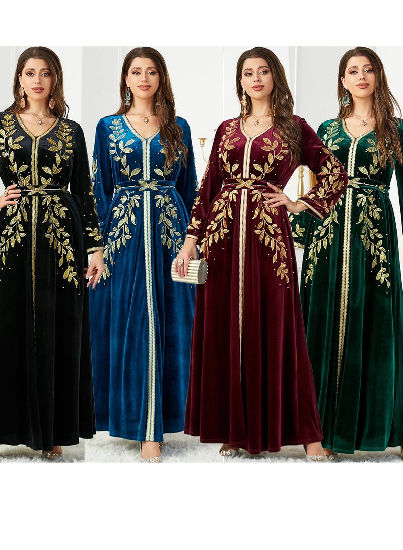 KUYING New Fashion Embroidered Beaded Velvet Dress  - Image 2