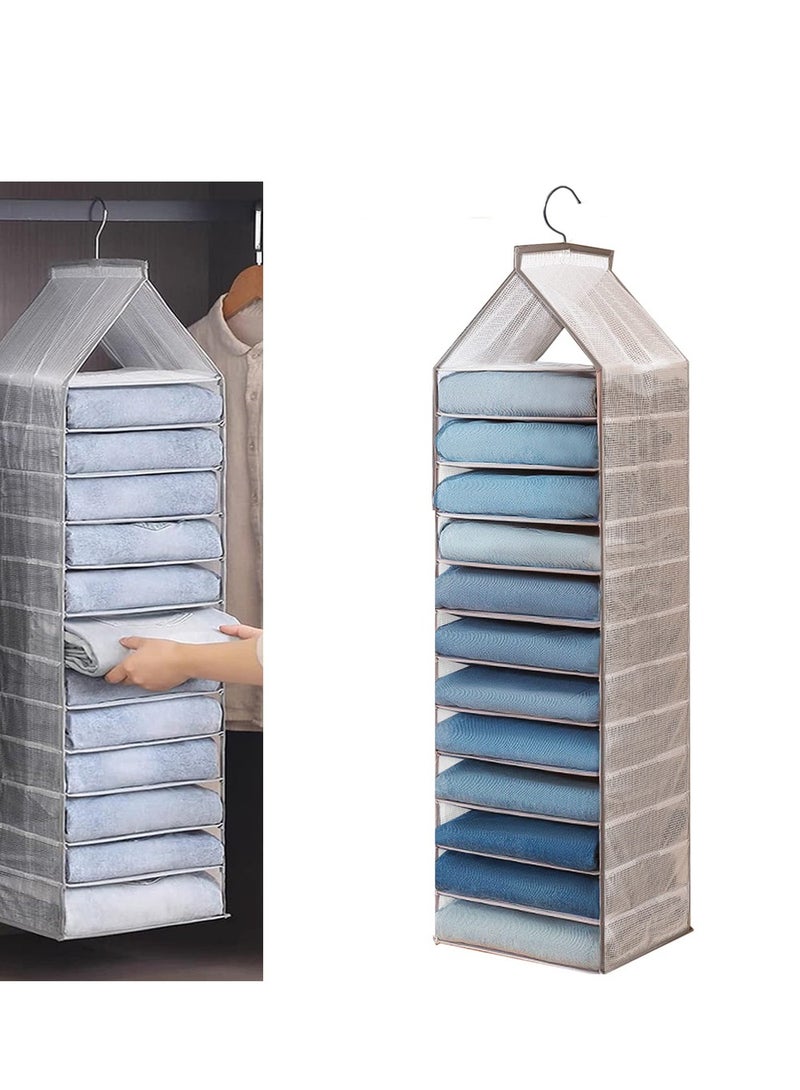 SYOSI Hanging Closet Organizer, 12 Shelves Closet Hanging Shelf, Closet Organizer, Space Saver, Hanging Wardrobe Storage with Sturdy Hooks for Storage, Foldable for Organizing Bedroom - Image 1