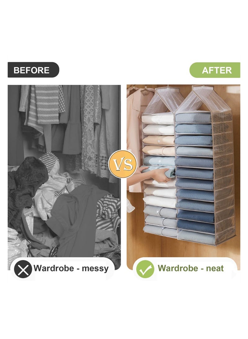 SYOSI Hanging Closet Organizer, 12 Shelves Closet Hanging Shelf, Closet Organizer, Space Saver, Hanging Wardrobe Storage with Sturdy Hooks for Storage, Foldable for Organizing Bedroom - Image 3