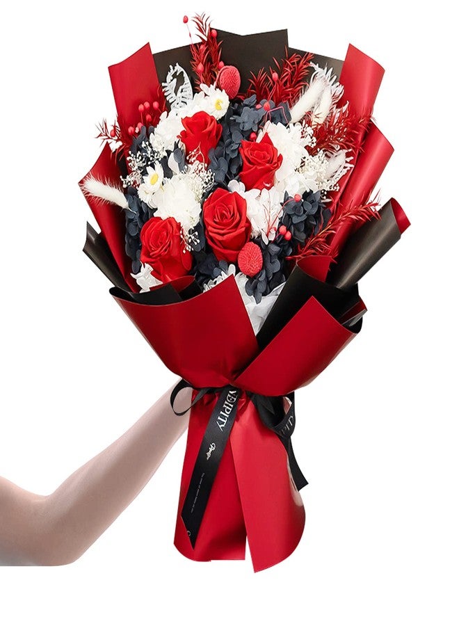 CCINEE 20 Sheets Double Sided Flower Wrapping Paper Waterproof Fresh Flower Packing Material Florist Bouquet Supplies DIY Craft Gift Packing, Red+Black - Image 4
