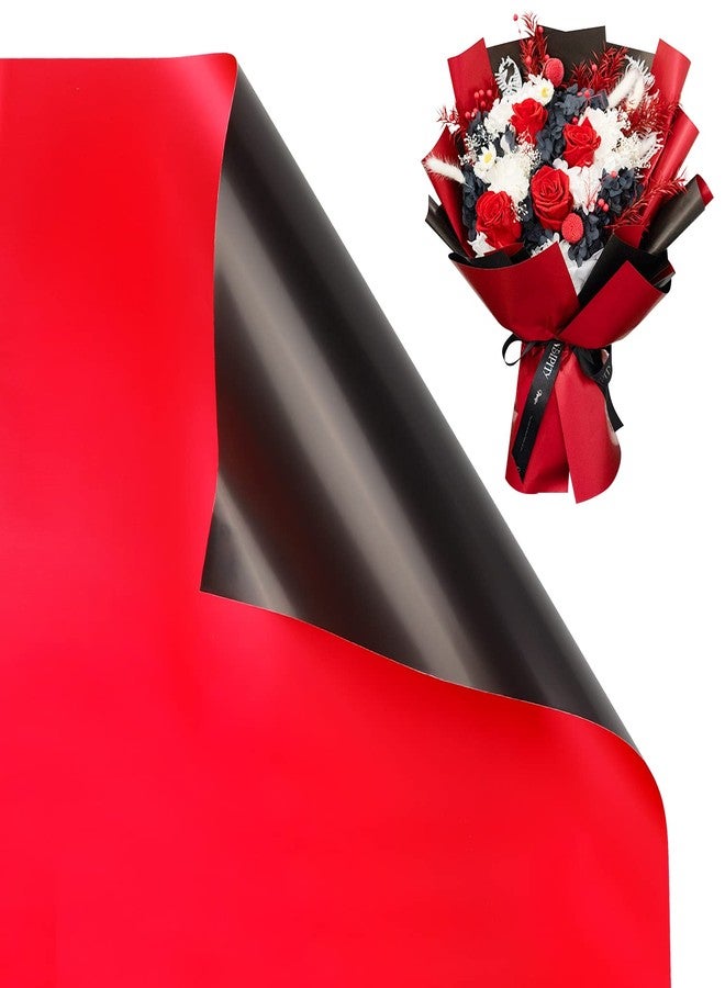 CCINEE 20 Sheets Double Sided Flower Wrapping Paper Waterproof Fresh Flower Packing Material Florist Bouquet Supplies DIY Craft Gift Packing, Red+Black - Image 1