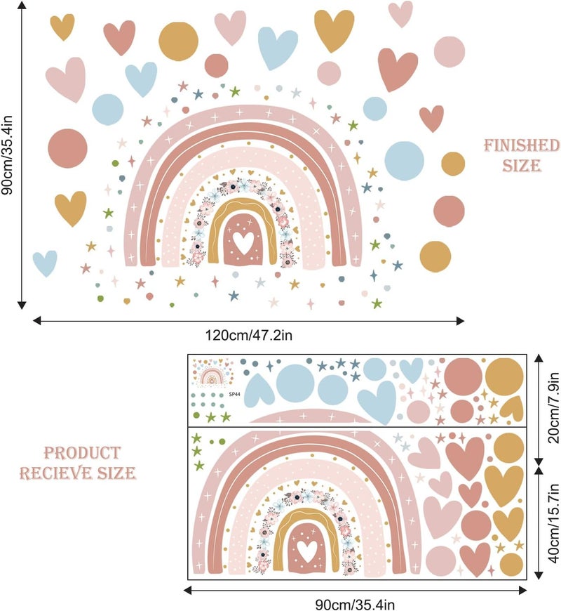Supzone Rainbow Flower Wall Stickers  Boho Rainbow Wall Decal with Colorful Dots Hearts Stars for Girls Baby Nursery Bedroom Playroom DIY Vinyl Mural Art - Image 2