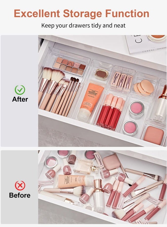 SMARTAKE 22-Piece Drawer Organizer with Non-Slip Silicone Pads, 4-Size Clear Desk Drawer Organizer Trays Storage Tray for Makeup, Jewelries, Utensils in Bedroom Dresser, Office and Kitchen, Clear - Image 4