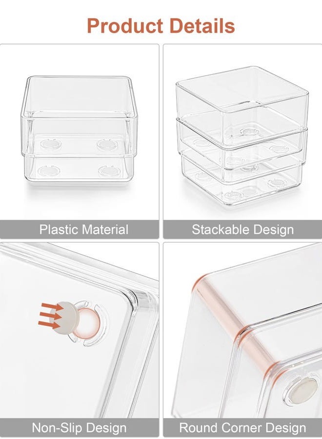 SMARTAKE 22-Piece Drawer Organizer with Non-Slip Silicone Pads, 4-Size Clear Desk Drawer Organizer Trays Storage Tray for Makeup, Jewelries, Utensils in Bedroom Dresser, Office and Kitchen, Clear - Image 5