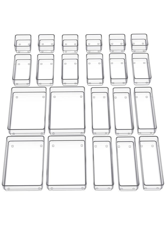 SMARTAKE 22-Piece Drawer Organizer with Non-Slip Silicone Pads, 4-Size Clear Desk Drawer Organizer Trays Storage Tray for Makeup, Jewelries, Utensils in Bedroom Dresser, Office and Kitchen, Clear - Image 1