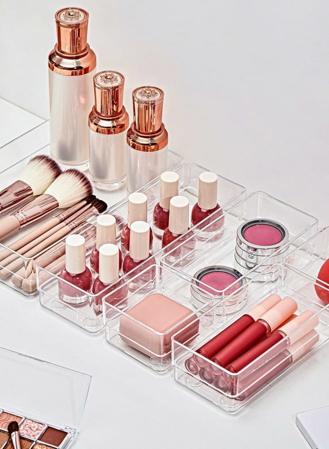 SMARTAKE 22-Piece Drawer Organizer with Non-Slip Silicone Pads, 4-Size Clear Desk Drawer Organizer Trays Storage Tray for Makeup, Jewelries, Utensils in Bedroom Dresser, Office and Kitchen, Clear - Image 3