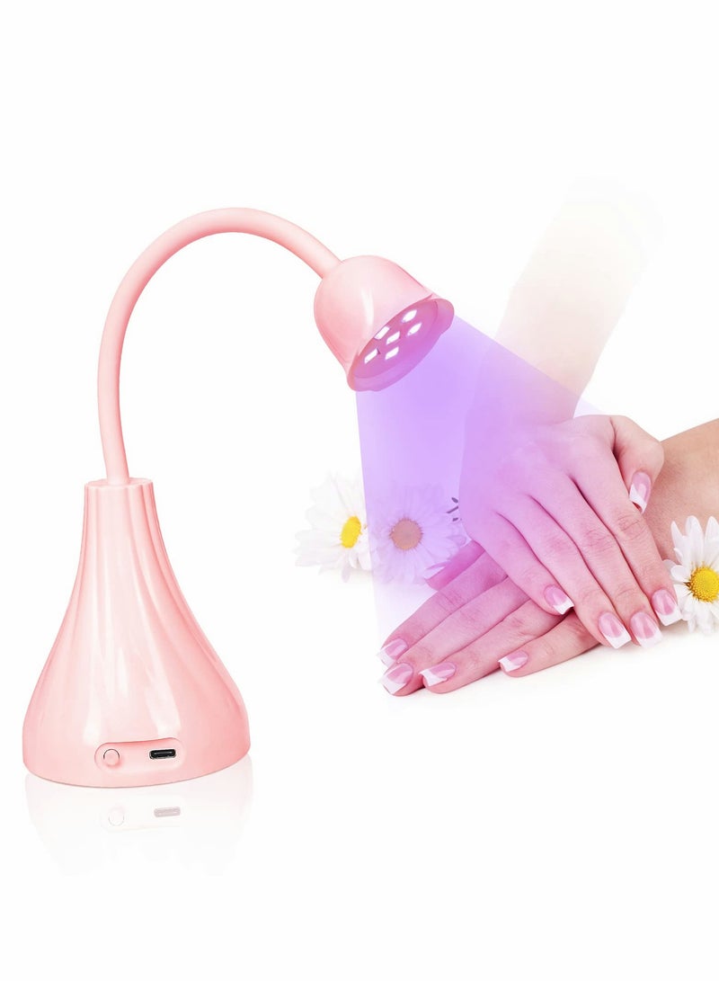 Mini Pink LED Nail Lamp with Rotatable Gooseneck - Fast Drying Gel Curing Light for DIY Nail Art - Image 1