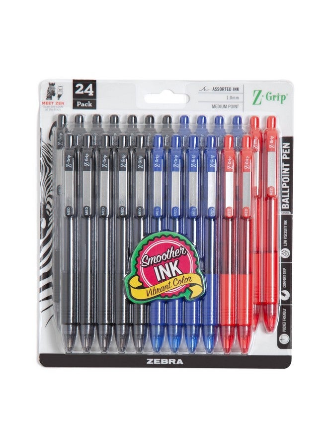 Zebra Pen Z-Grip Retractable Ballpoint Pen, Medium Point, 1.0mm, Assorted Business Colors, 24 Pack (Packaging may vary) - Image 1