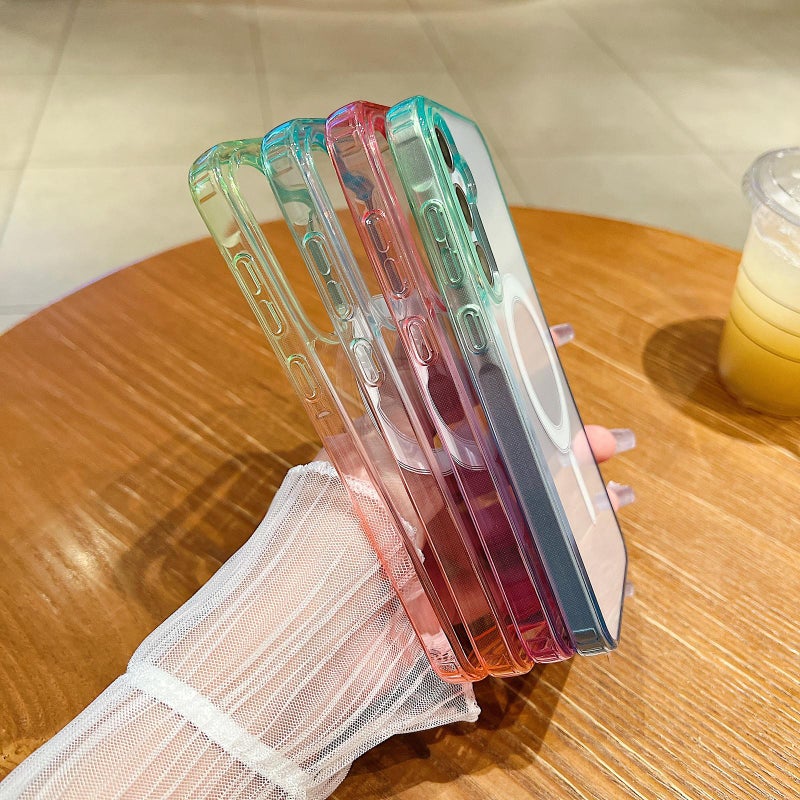 erorex For Samsung Galaxy S21 FE 5G Contrast Color Gradient Transparent MagSafe Phone Case(Green + Blue) - Image 4