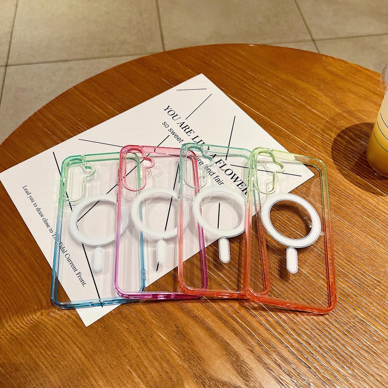 erorex For Samsung Galaxy S21 FE 5G Contrast Color Gradient Transparent MagSafe Phone Case(Green + Blue) - Image 2