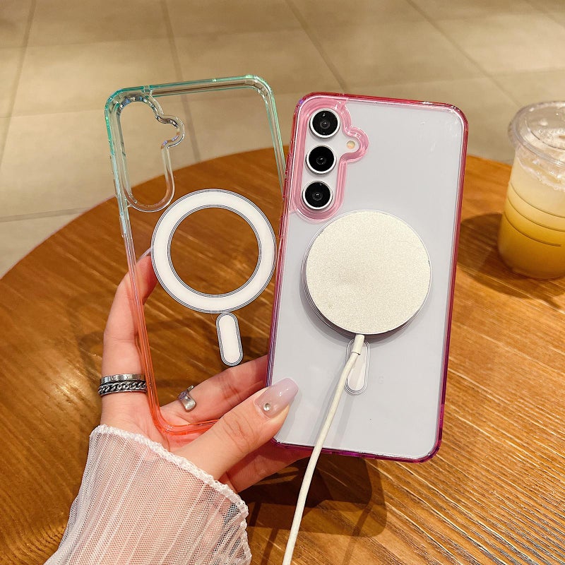 erorex For Samsung Galaxy S21 FE 5G Contrast Color Gradient Transparent MagSafe Phone Case(Green + Blue) - Image 3