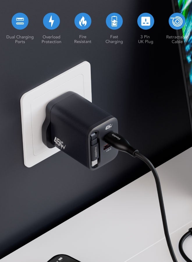 blupebble PowerCore 45W GaN Dual-Port USB-C PD Fast Charger – Compact Travel Adapter for iPhone 16, MacBook, Samsung & More - Image 3