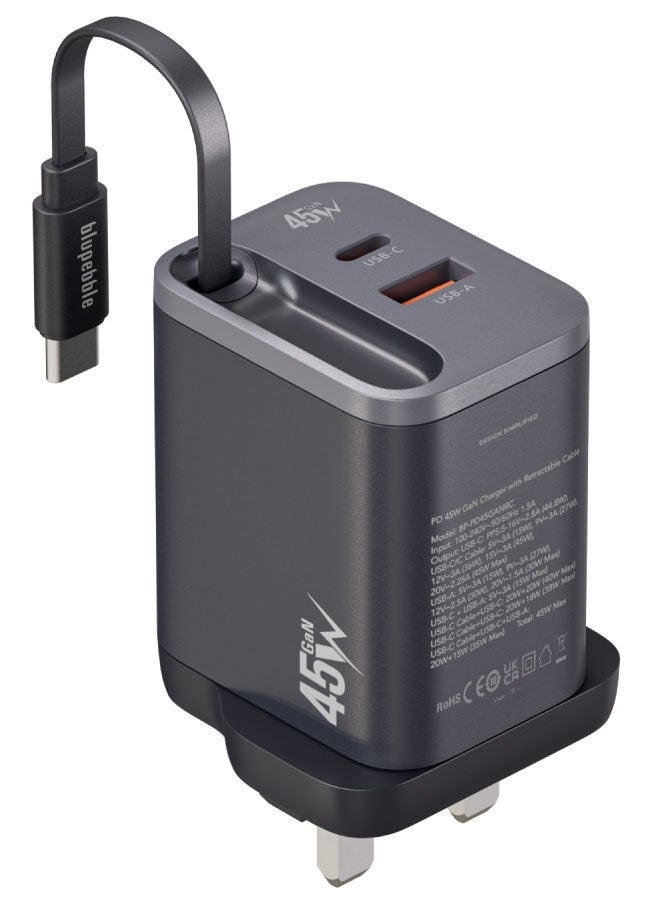 blupebble PowerCore 45W GaN Dual-Port USB-C PD Fast Charger – Compact Travel Adapter for iPhone 16, MacBook, Samsung & More - Image 1