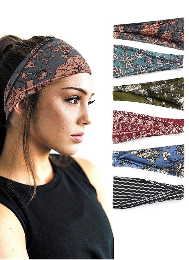 وهاواي 6pcs Boho Headband Wide Yoga Stretchy Bandeau Sport Athletic Beach Hair Accessories for Women and Girls Hair Accessories Band  - Image 1