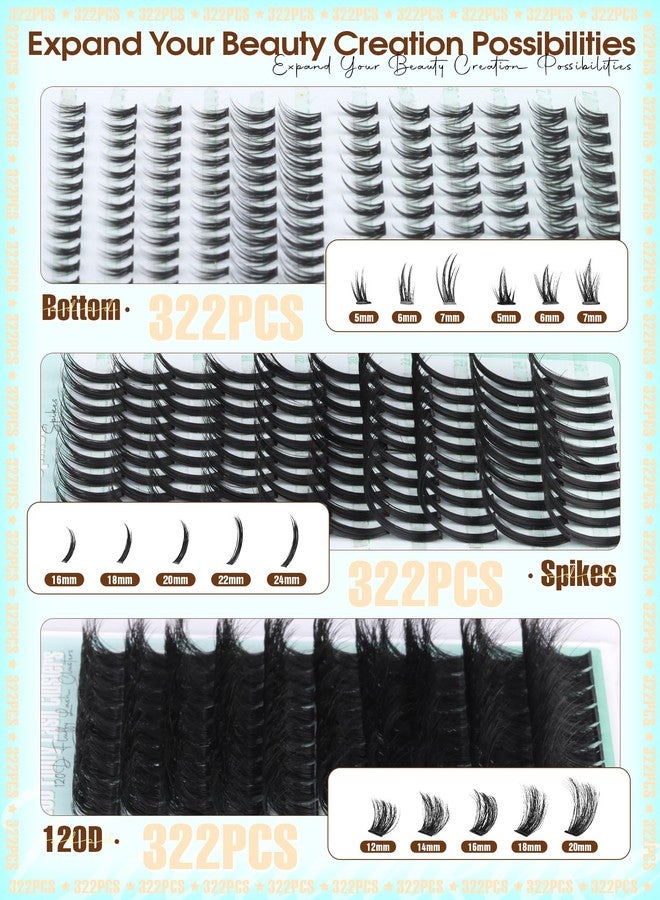 Boahankuke Lash Clusters with Spikes Wispy Eyelash Clusters with 2 Styles Bottom Lashes 120D Fluffy Clusters Lashes 322PCS Fairy Cluster Eyelash Extensions DIY Manga Individual Lashes by Boahankuke - Image 5