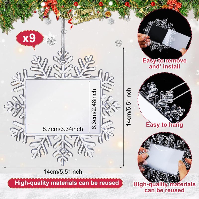 Yookeer يوكير عيد الميلاد ندفة الثلج معلقة الصورة زخارف الثلج زخارف زخارف عيد الميلاد الحلي عيد الميلاد عيد الميلاد Snowflake زخارف صورة الثلج صورة الثلج إطار لعيد الميلاد (كلاسيكية 9 أجهزة كمبيوتر) - Image 3