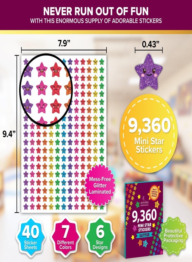 Decorably Mini Star Rewards Stickers for Kids - 9,360 Small Star Stickers for Kids Reward, 40 Sticker Sheets of Tiny Star Stickers Small, Mini Star Stickers, Shiny Star Stickers Bulk Star Stickers - Image 3