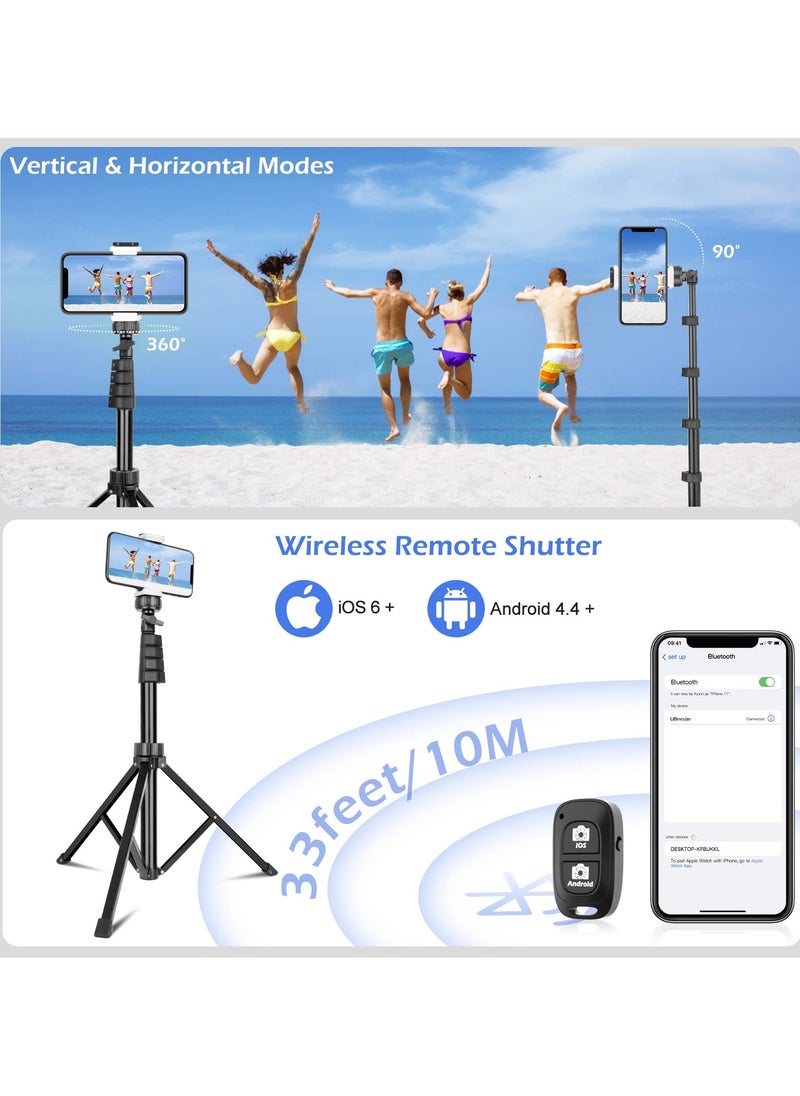 Sensyne - 62 Selfie Stick 4 in 1 Professional Selfie Stick Tripod With Wireless Remote and Phone Holder Phone Tripod With 1 and 4 Screw Compatible With Iphone Android Phone Camera Black - Image 1