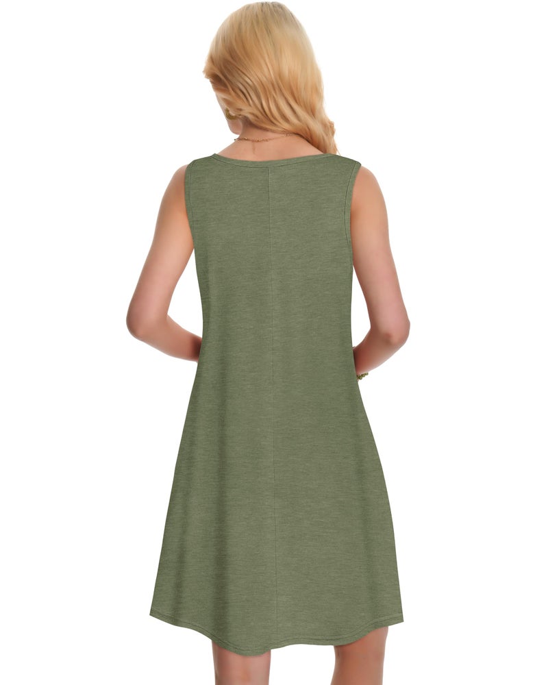 elescat Summer Dresses for Women Beach Boho Sleeveless Vintage Floral Flowy Pocket Tshirt Tank Sundresses(Lotus Leaf Green, XL) - Image 5