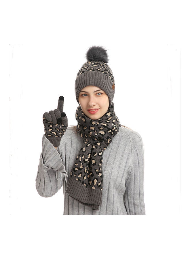 NIBEMINENT Leopard Print Three-Piece Suit of Warm Hat, Scarf and Pair Gloves - Image 1