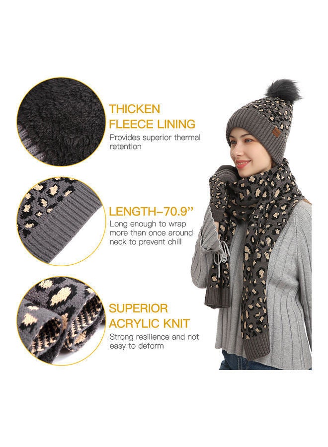 NIBEMINENT Leopard Print Three-Piece Suit of Warm Hat, Scarf and Pair Gloves - Image 3