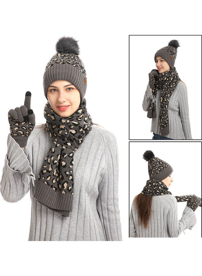NIBEMINENT Leopard Print Three-Piece Suit of Warm Hat, Scarf and Pair Gloves - Image 5
