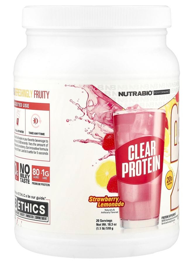 NutraBio Clear Protein Powder Whey Protein Isolate Strawberry Lemonade 1.2 lb (518 g) - Image 2