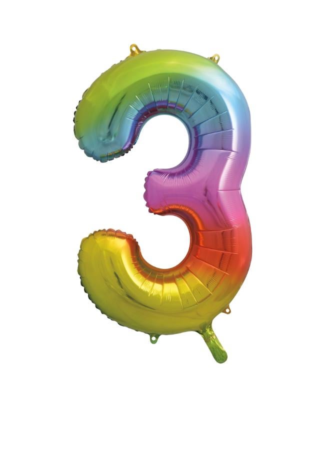 Unique 34" Giant  Rainbow Number 3 Foil Balloon - Image 2