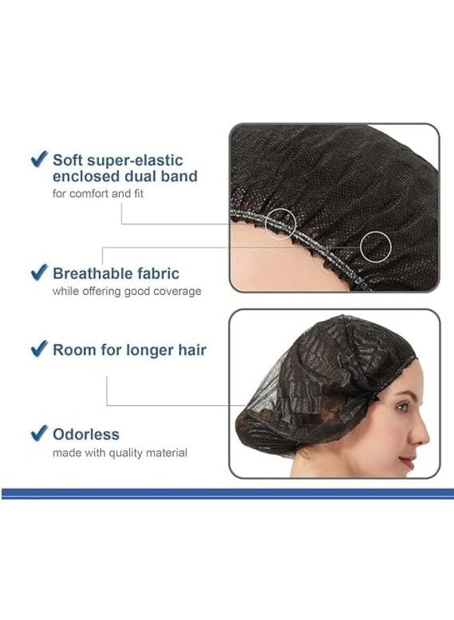 غطاء شعر للاستخدام مرة واحدة، مرن غير منسوج، قابل للتهوية، مريح، مقاوم للغبار، غطاء رأس قابل للتمدد، مقاس حر، مناسب للمستشفيات والمختبرات والمطابخ وصناعات مستحضرات التجميل (100 قطعة - أسود) - Image 3