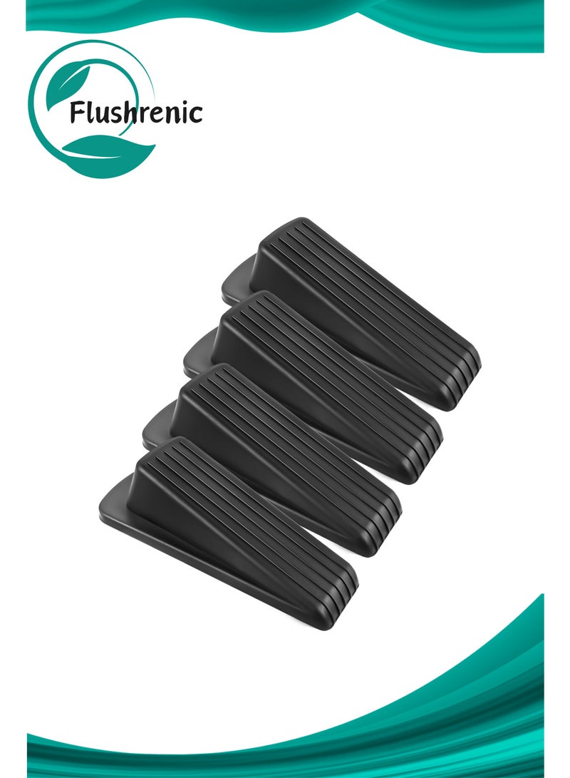 Flushrenic Door Stoppers for Bottom of Door on Floor, Premium Rubber Door Stopper Wedge, Floor Sturdy Stackable Door Stops for Carpet Heavy Duty Door, Door Gaps (Black, 4 Pack) - Image 1