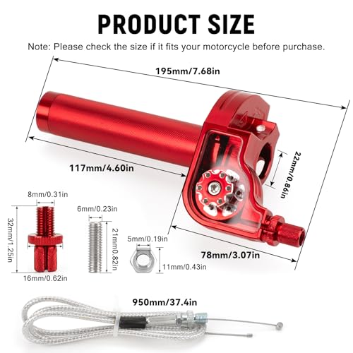 XINGWU Mini Bike Throttle Kit Universal 78 22mm CNC Quick Action Twist Throttle with Cable Throttle Assembly for CRF KLX SSR TTR 50cc250cc Dirt Pit Bike Mini Bike ATV Motorcycle Red - Image 3