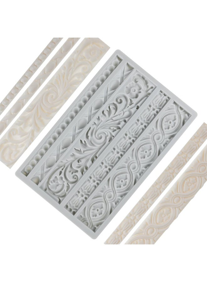Neepanda DIY Baroque Scroll Relief Cake Border Silicone Molds, Baroque Style Curlicues Scroll Lace Fondant Silicone Mold, European Frame Cake Decorating Tools, Relief Flower Lace Mould Mat(Gray) - Image 1